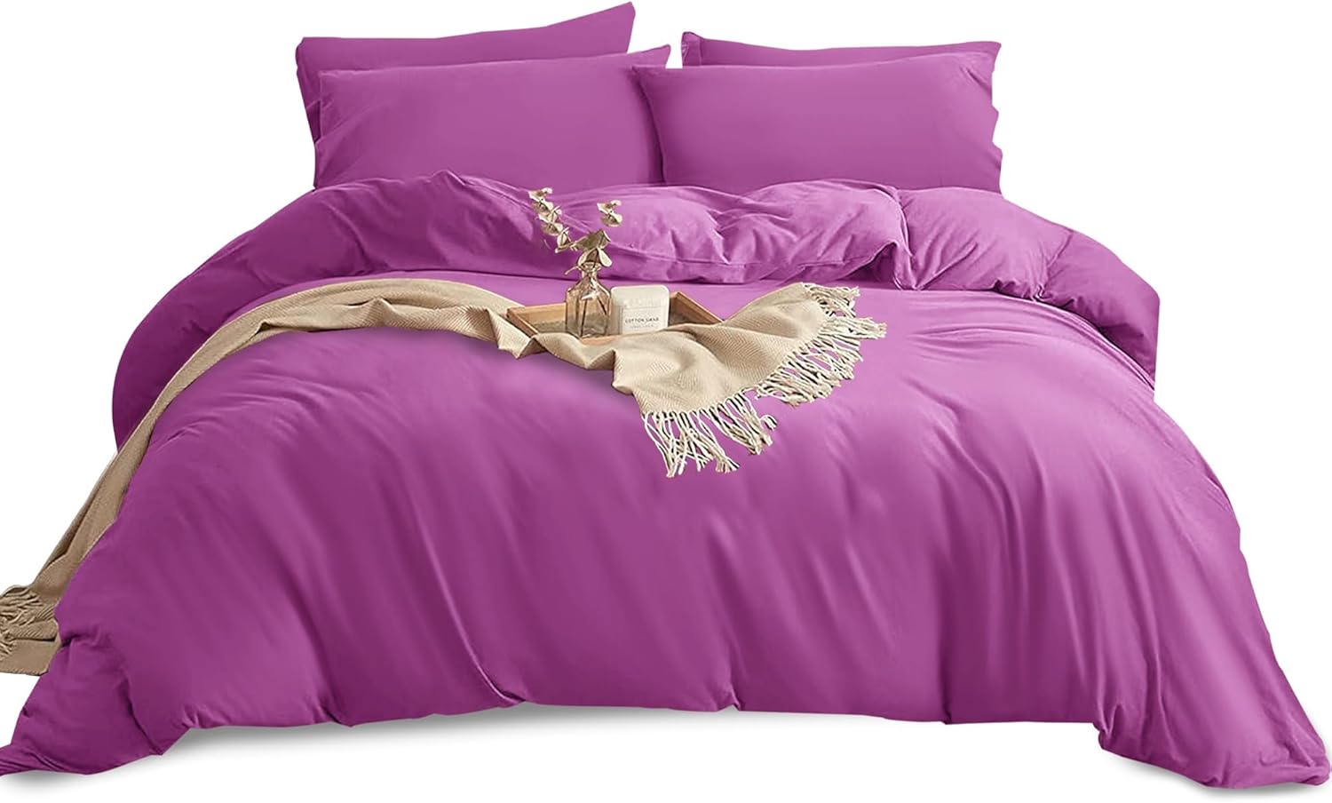 Imperial Rooms Super King Duvet Set Brushed Microfiber 3 Piece Plain Purple Bedd...