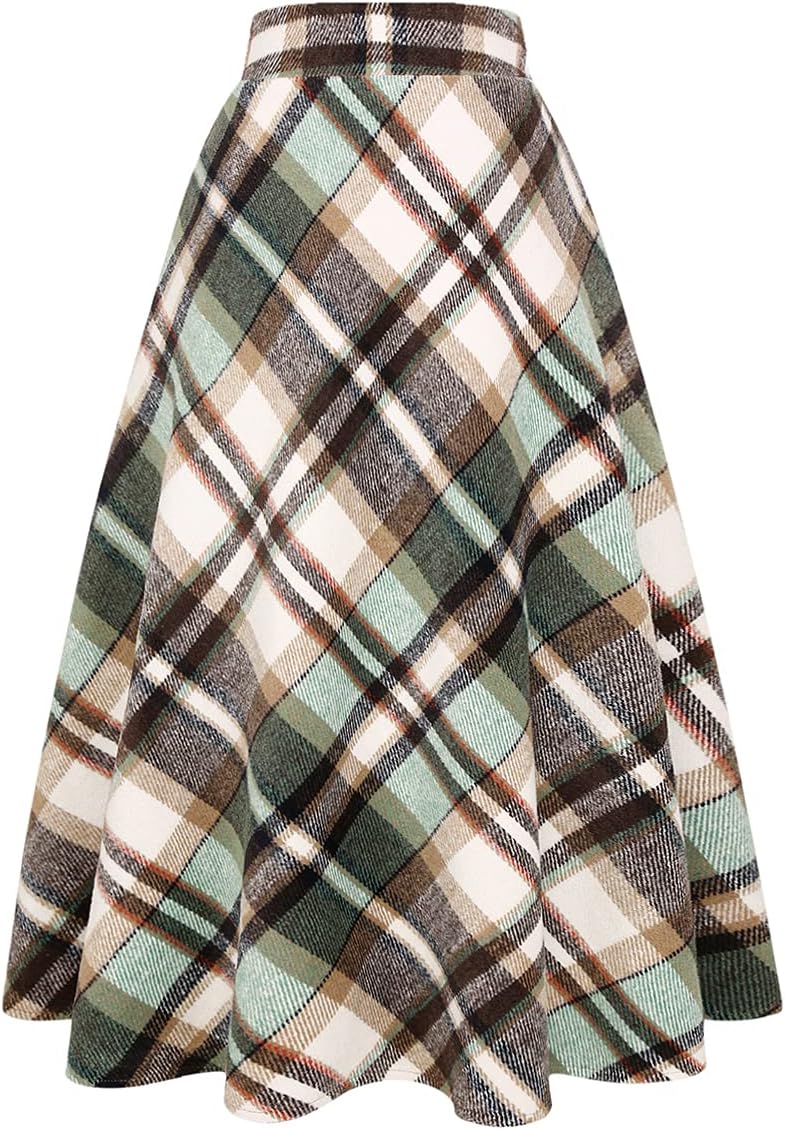 Stylish IDEALSANXUN Women's Plaid Wool Skirts, Unique Elastic Waist A-Line Skirt...