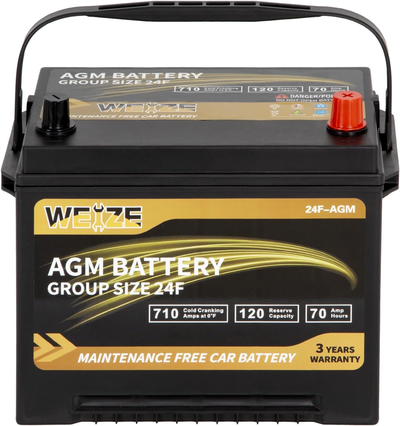 Weize Platinum AGM Battery BCI Group 24F Automotive Battery, 120RC, 710CCA, 36 M...