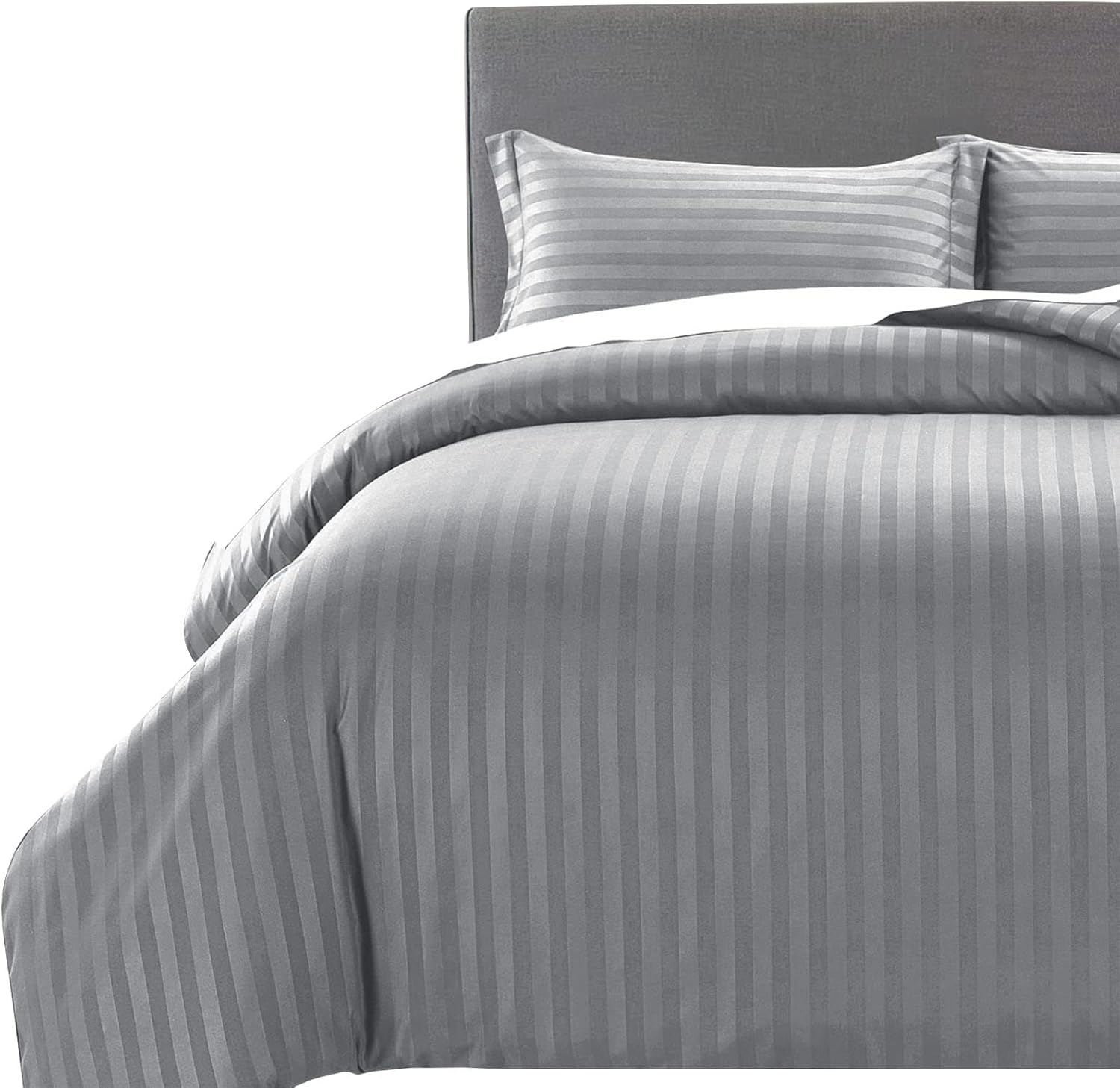 MOONLIGHT20015 Double Duvet Set Reversible Stripes Satin Double Bedding Set with...