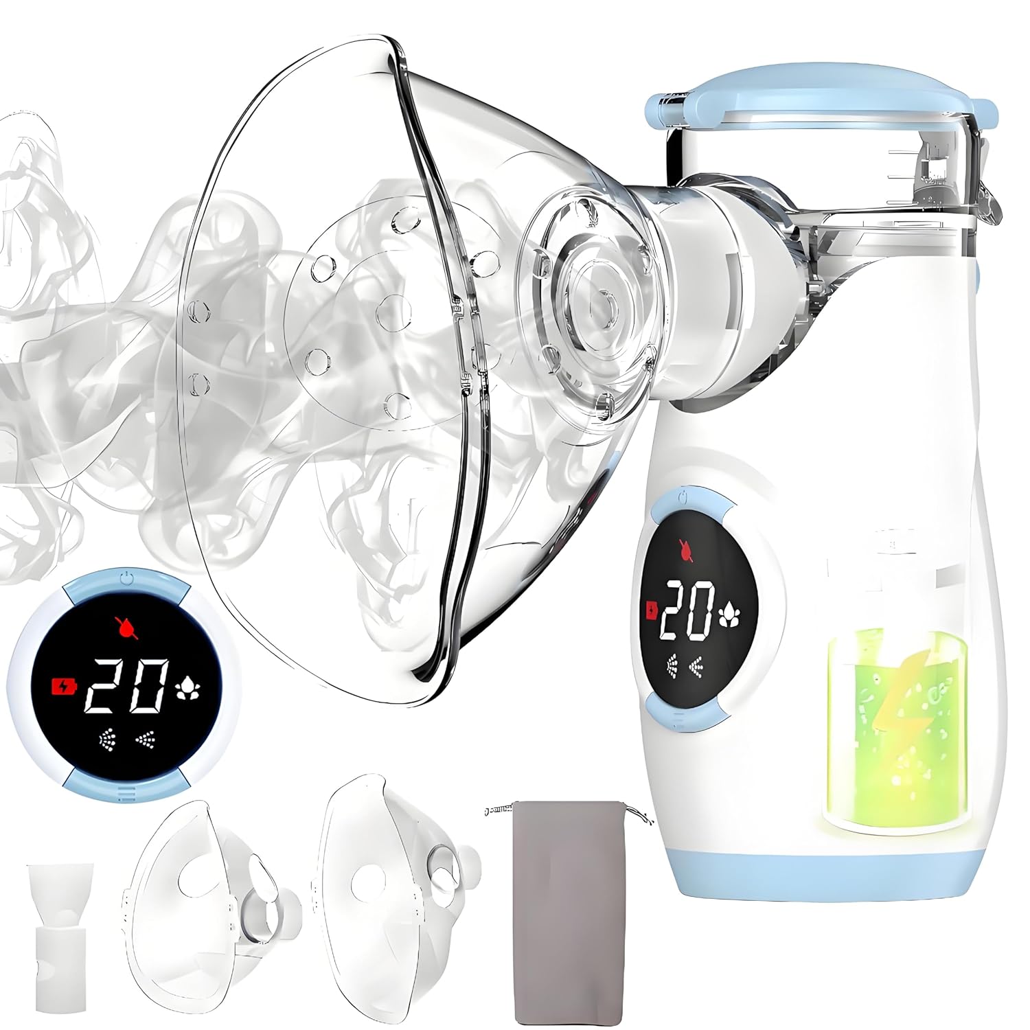 Mesh Nebulizer, Portable Nebulizer with Intuitive LED Interface and Auto-Cleanin...