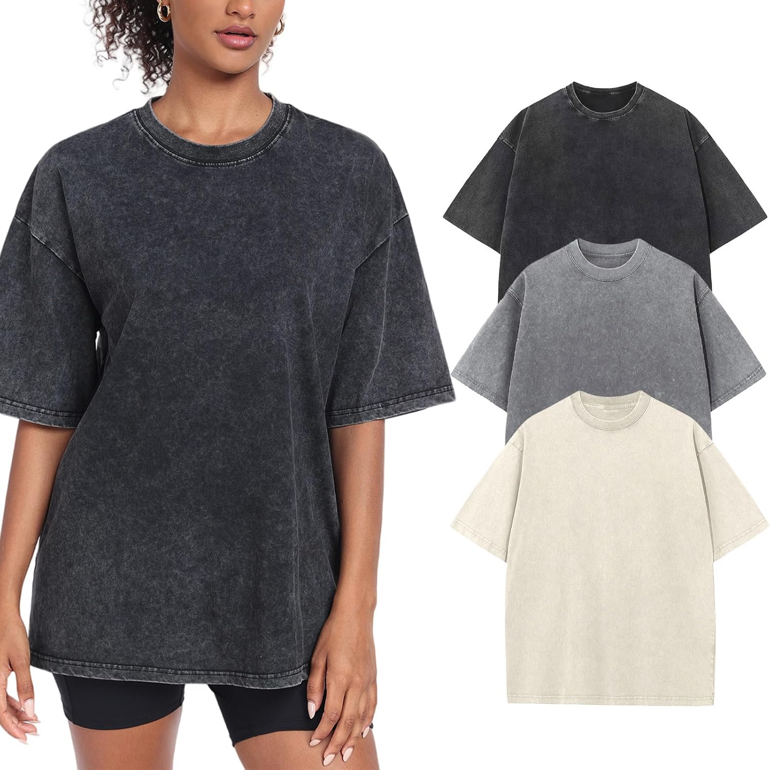 Unique Womens Washed Vintage Oversized T-Shirt, Special Casual Baggy Streetwear...