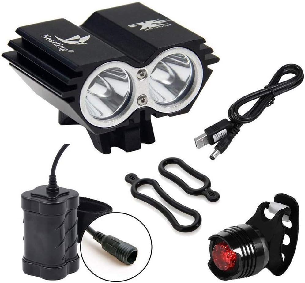 Nestling® 5000Lm Bike Light Set, USB Rechargeable Bicycle Lights with 4 Modes, W...
