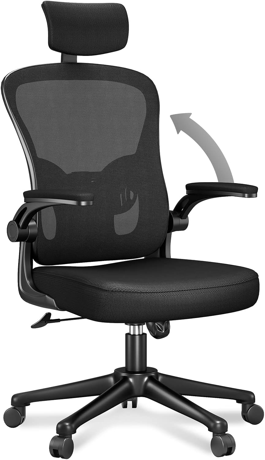naspaluro Office Desk Chair with Flip-Up Armrest High Back Ergonomic Computer Ch...