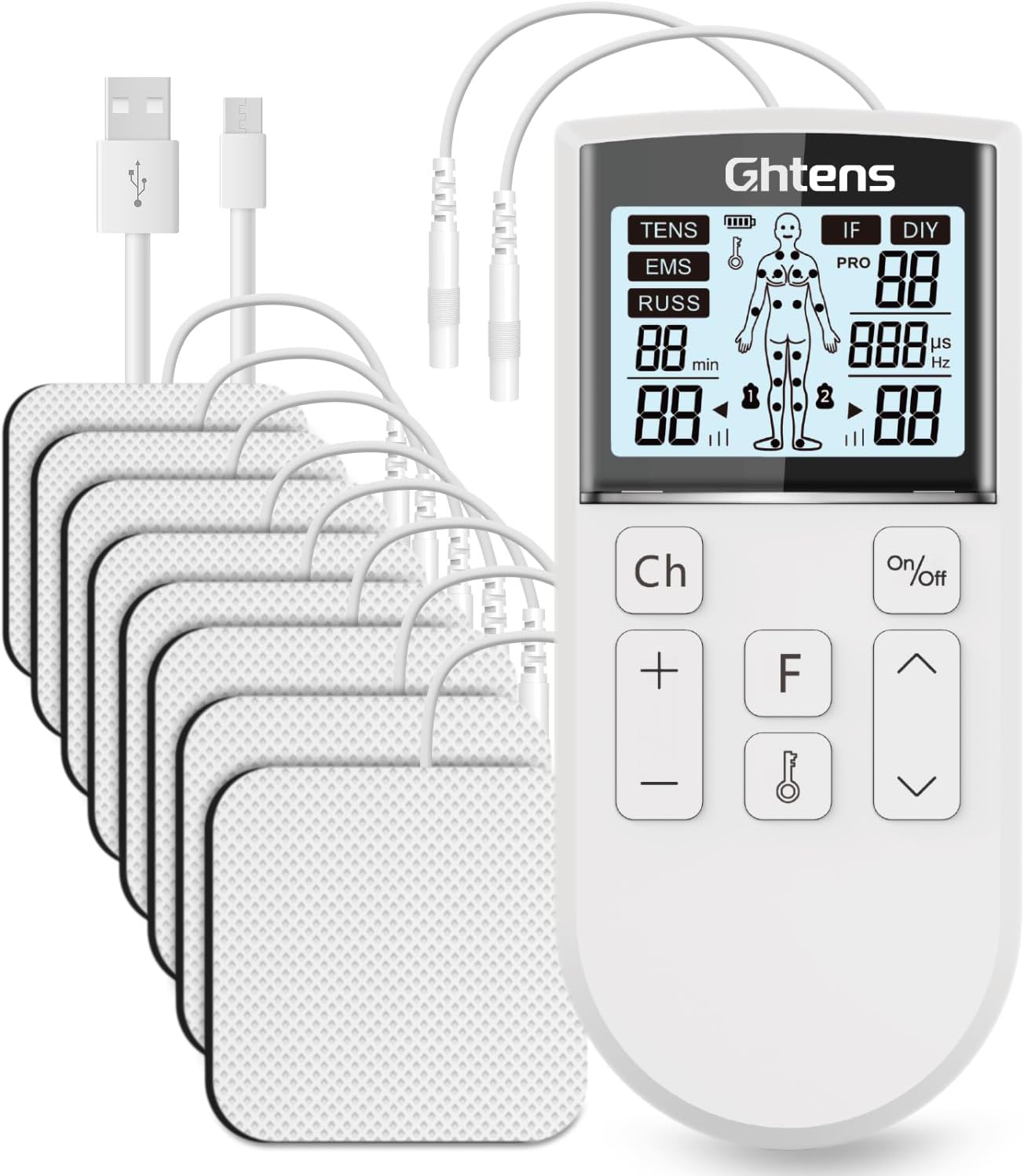 TENS Machine for Pain Relief – GHTENS Rechargeable EMS Unit with 5 Modes, 80 Pro...