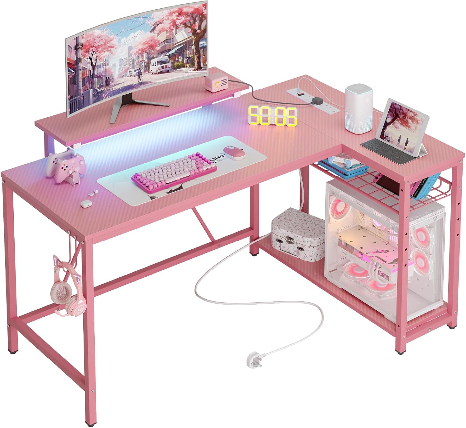 Bestier L-Shaped Gaming Desk, Special RGB Desk with Power Outlets, Innovative 13...