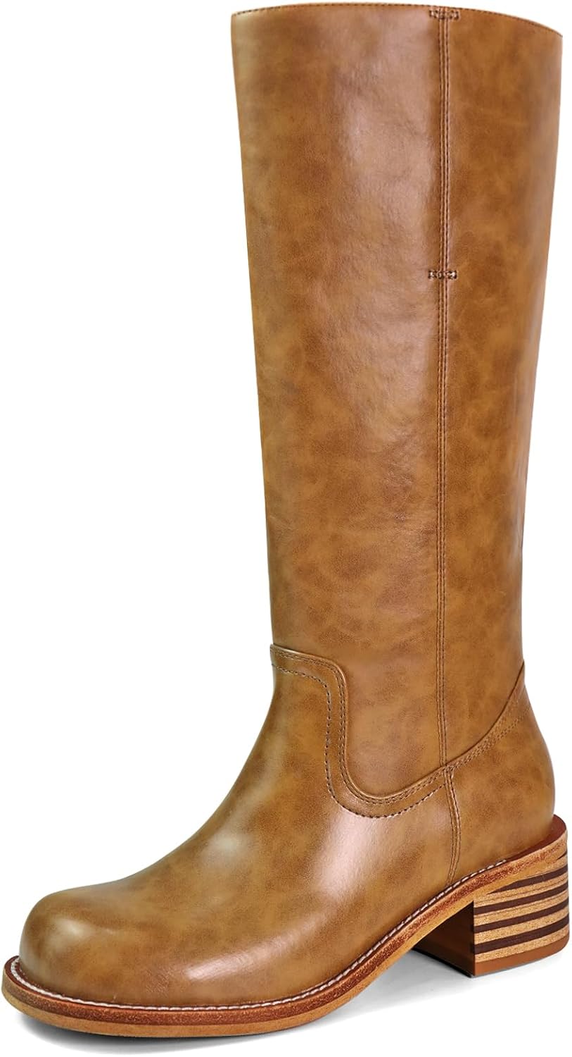 Women's Knee High Boots, Special Square Toe Long Boots with Chunky Block Heel, C...