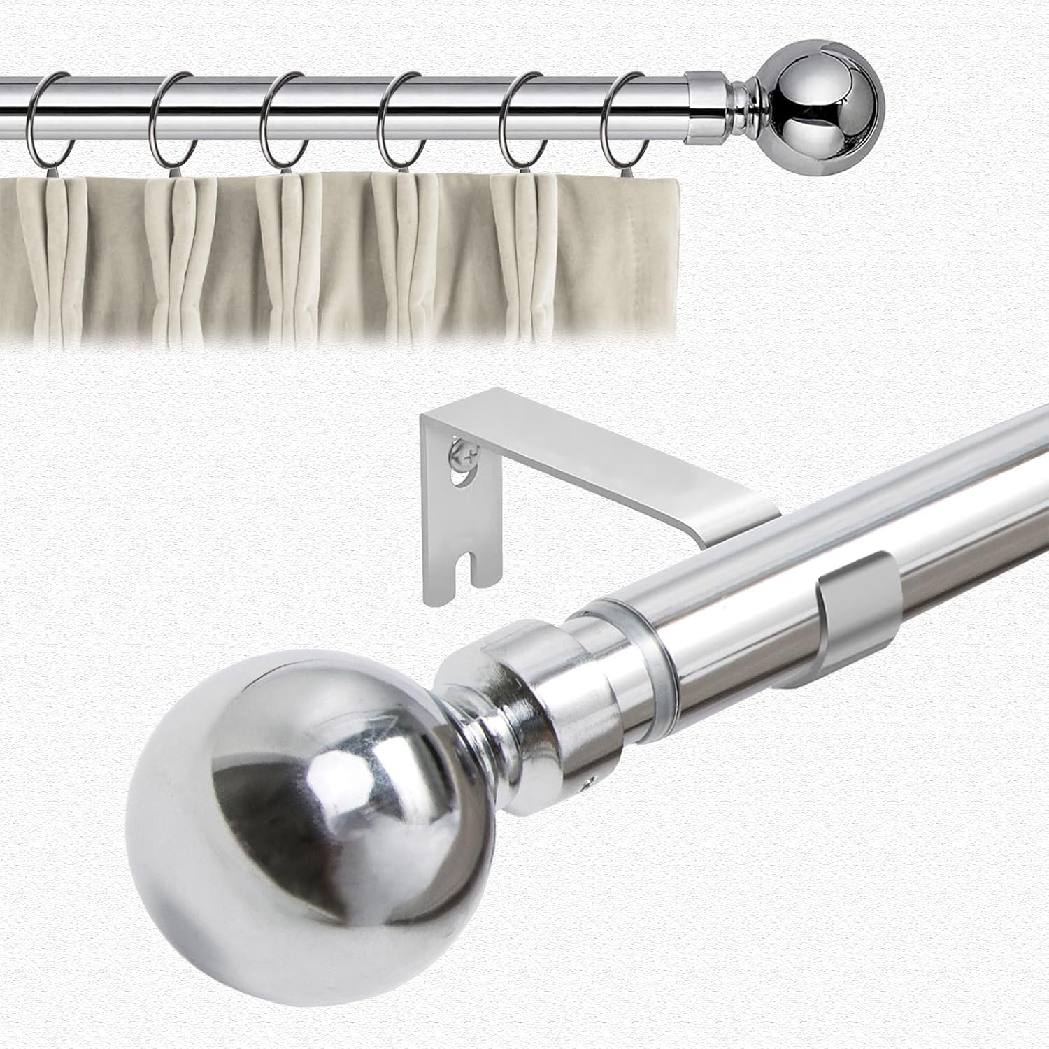 Aspire Homeware Curtain Poles Metal Plain Ball Extendable Curtain Pole 160 cm to...