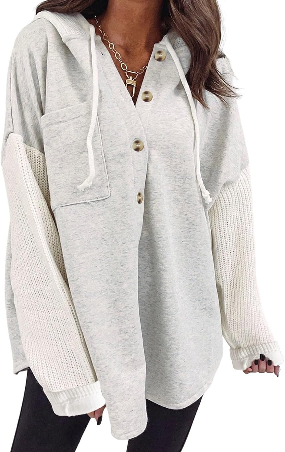 SHEWIN Oversized Sweatshirt for Women Loose Fit Casual Long Sleeve Button Hooded...