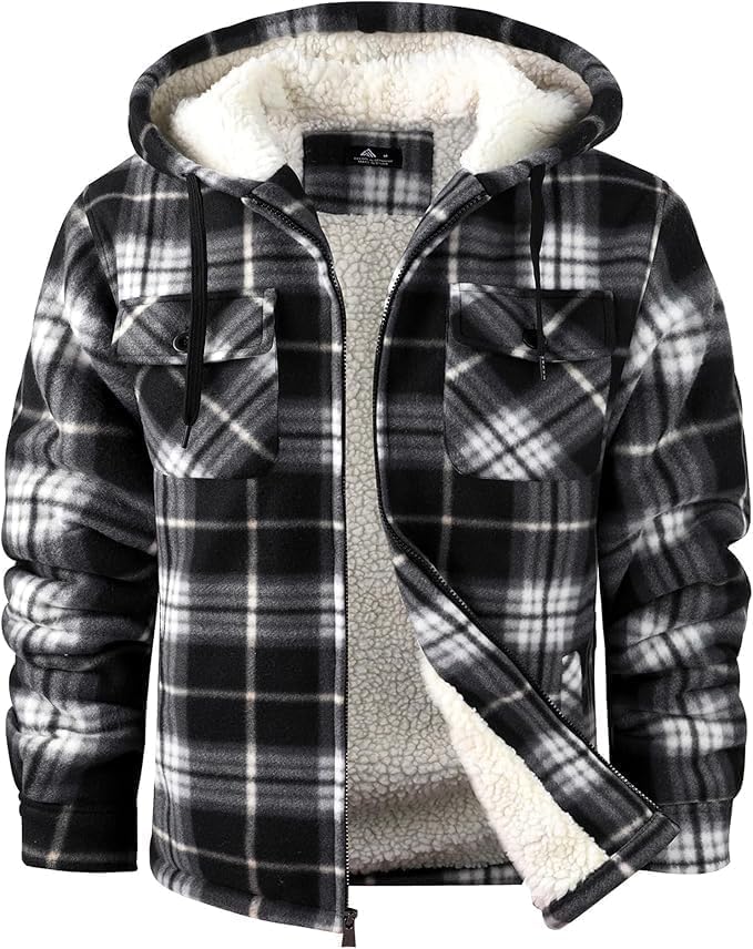 SCODI Men's Flannel Shirt Jacket Fleece Sherpa Lined Plaid Jackets Coat Full Zip...