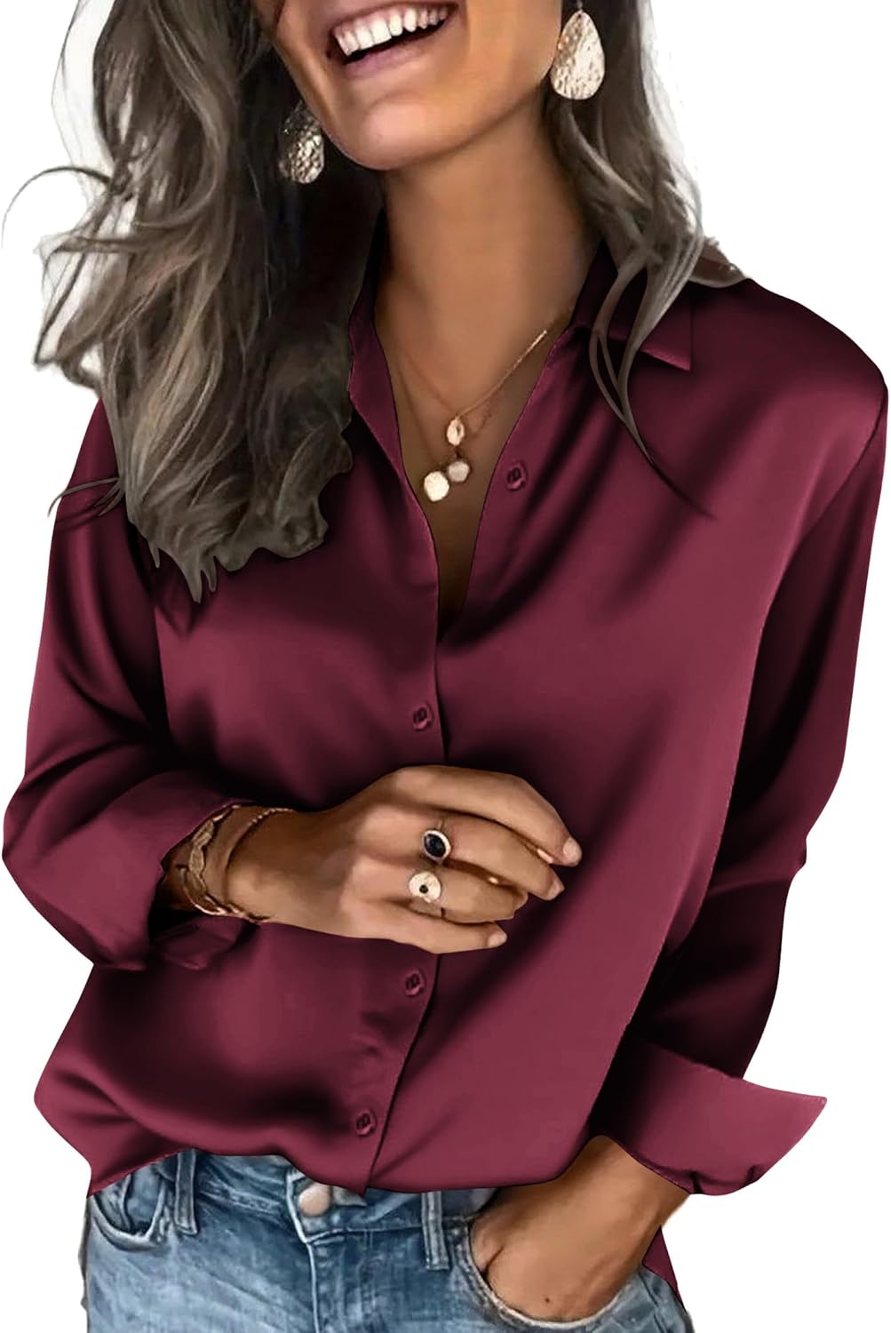 Unique Zeagoo Satin Blouses, High-Quality Silk Shirts For Business Casual, Styli...