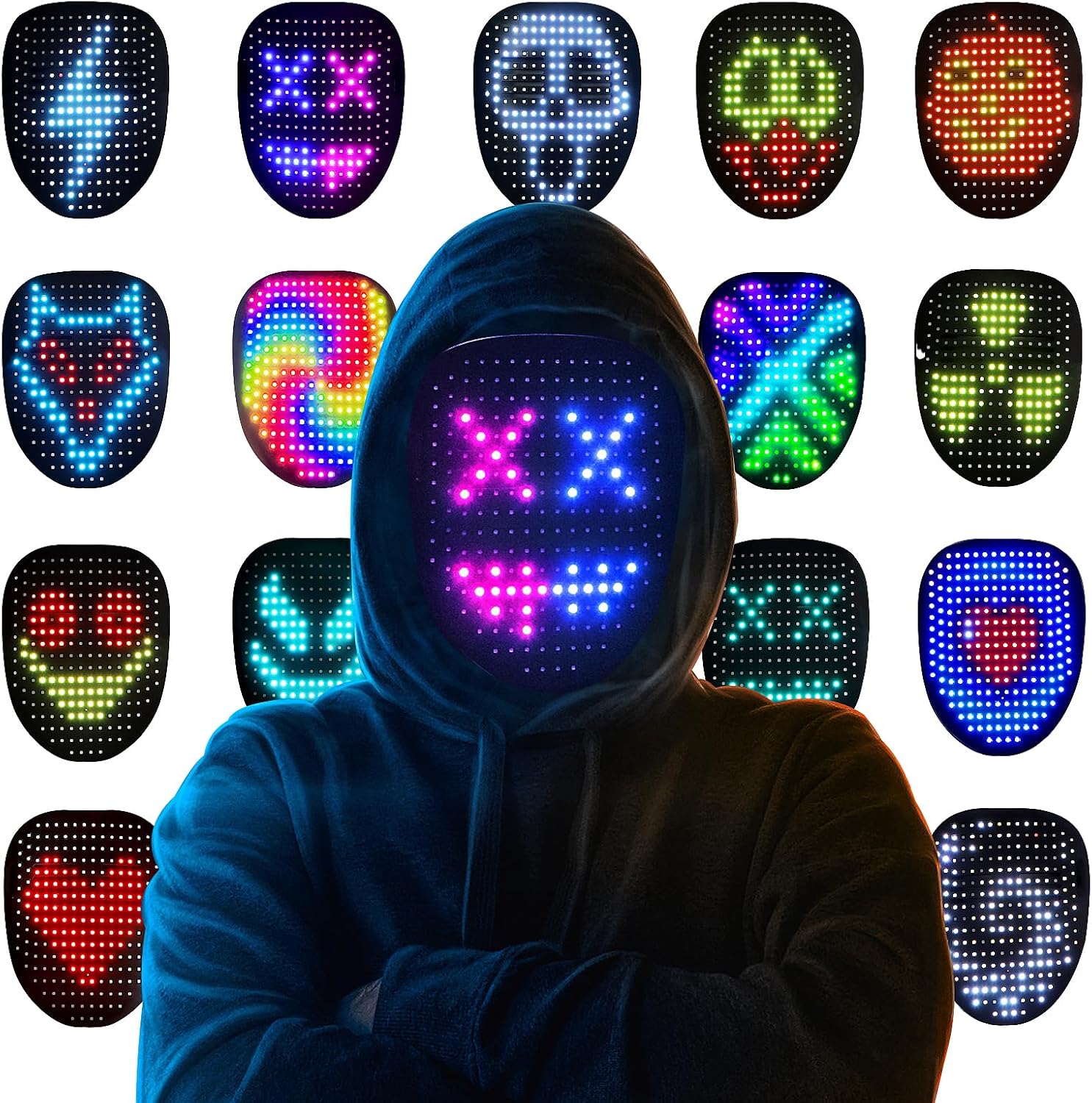 Led Mask Halloween Costume for Kids Adults, Face Transforming Light up Mask with...