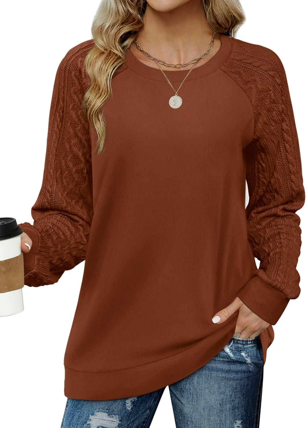 Saloogoe Sweatshirts, Stylish Women Crewneck Sweaters, Lightweight Fashion Sweat...