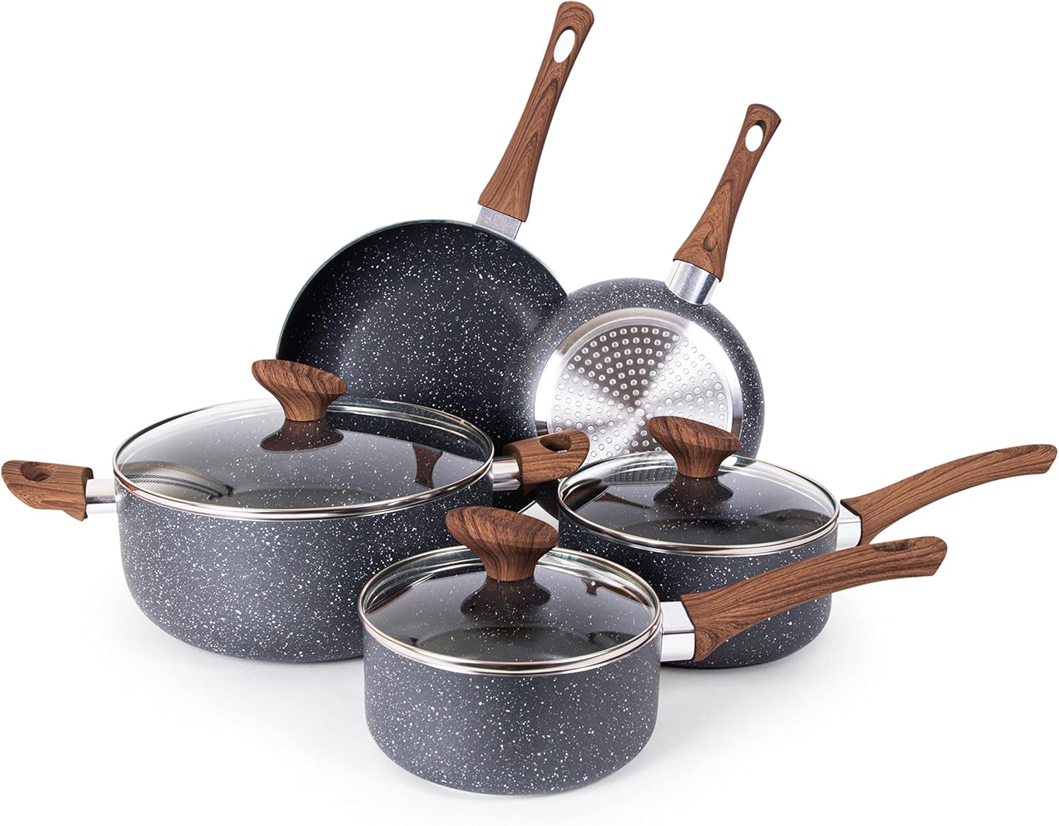 Non Stick Pots and Pans Set – Induction Hob Pot Set – 8pcs Kitchen Cookware with...