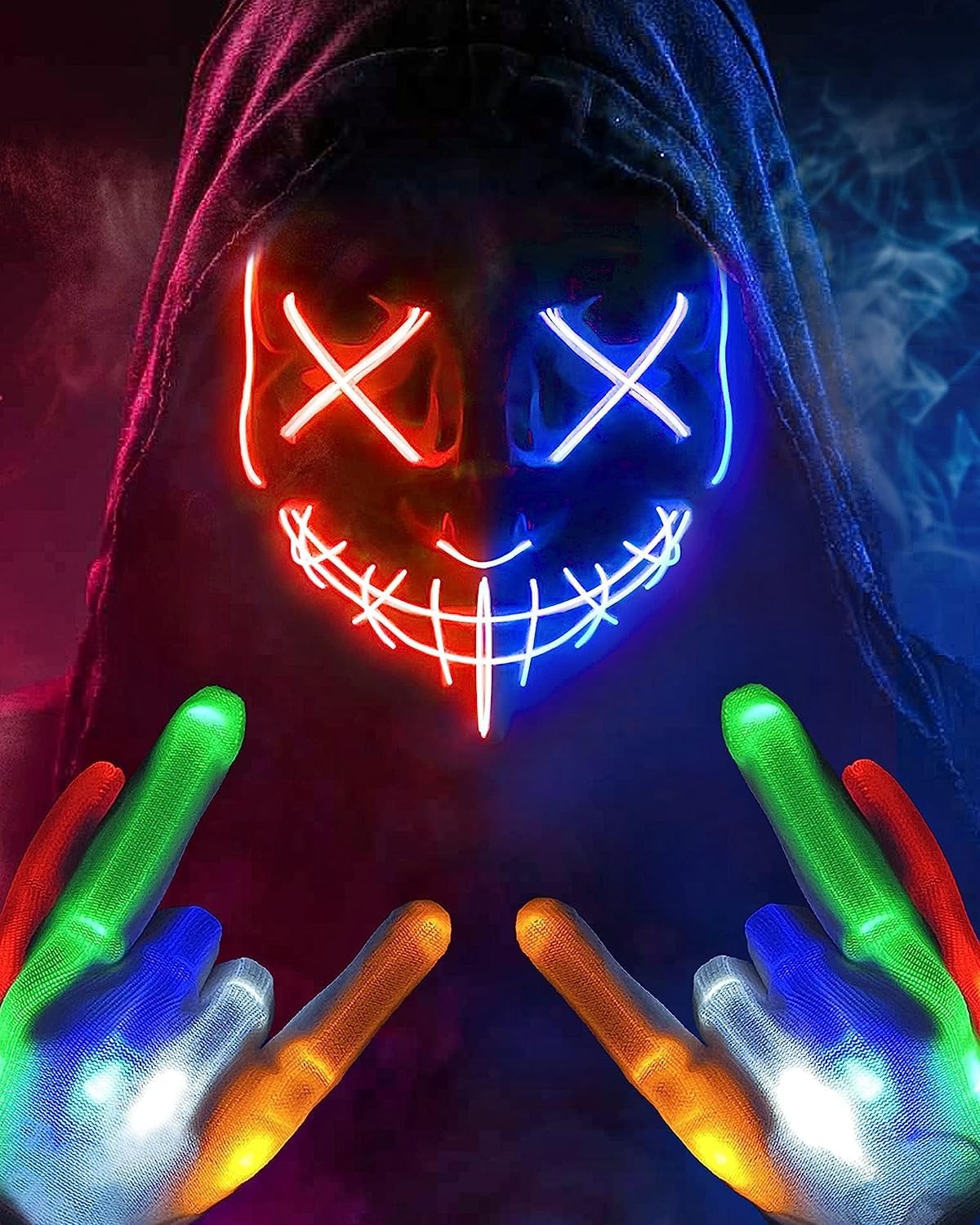 Colplay New LED Halloween Mask & Gloves in Multiple Light Modes, The Purge Mask...
