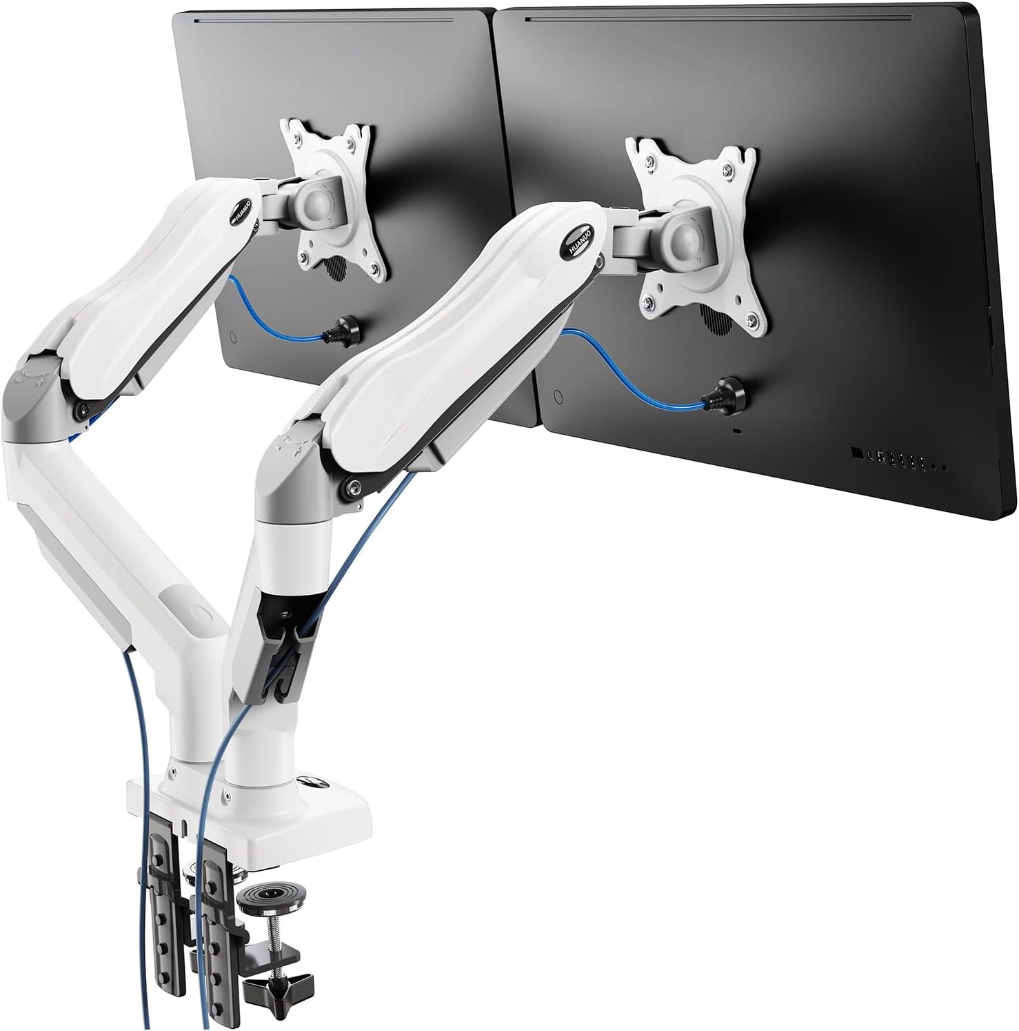 HUANUO White Dual Monitor Arm Desk Mount for 13 to 32 Inch Screens, Dual Monito...