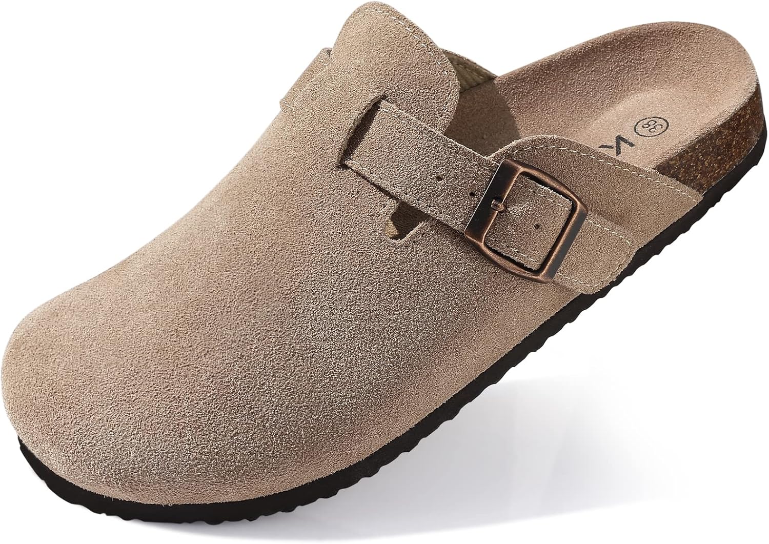 KIDMI Genuine Suede Clogs for Women Cork Footbed Sandals Leather Mules Potato Sh...