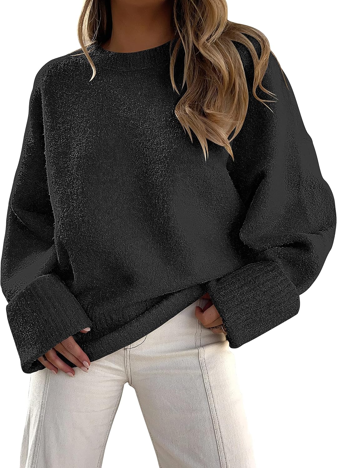 ANRABESS Women's Oversized Sweater, Special Long Sleeve Fuzzy Knit Sweater, Inno...