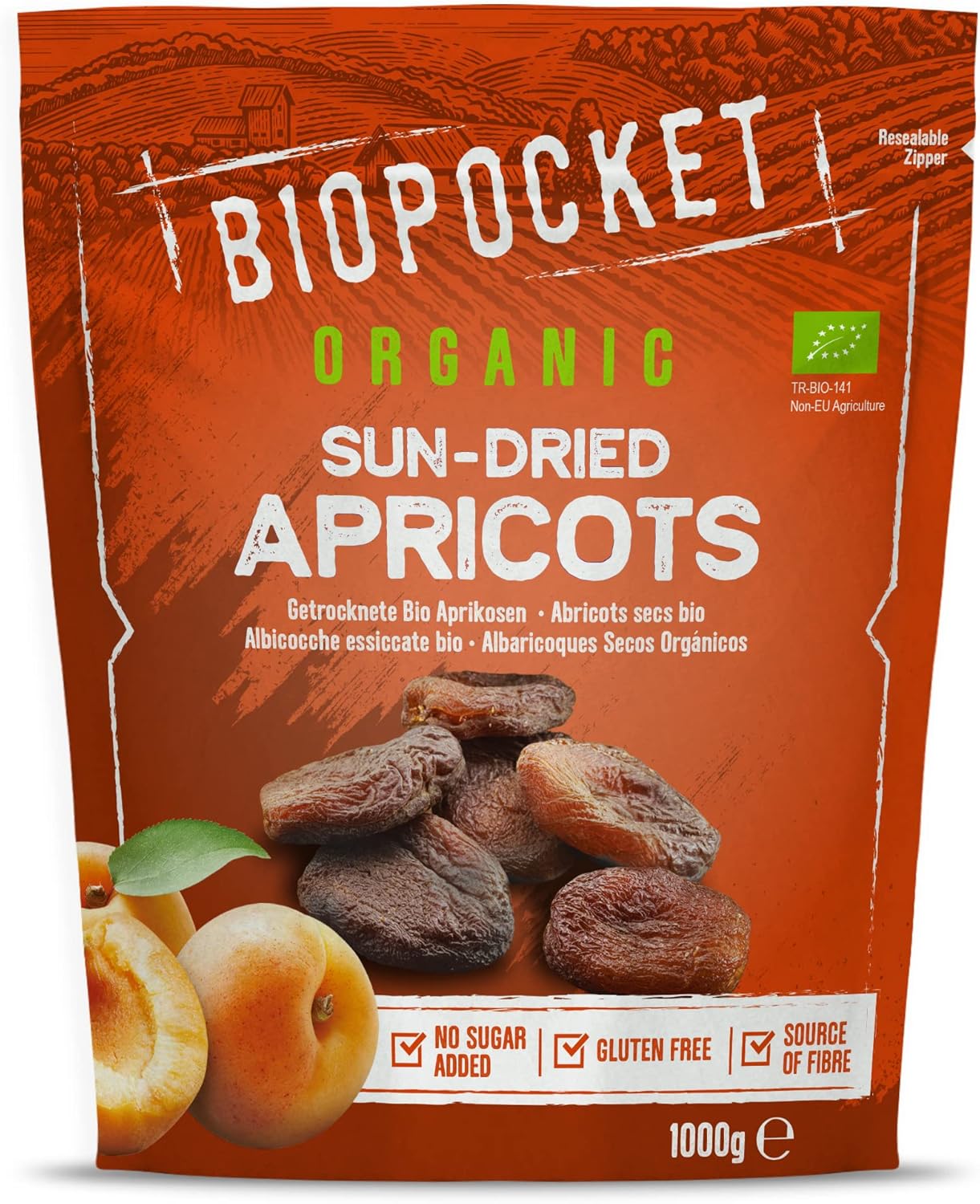 Premium Biopocket Organic Dried Apricots, Special Pack of 1000g Apricots, High-Q...
