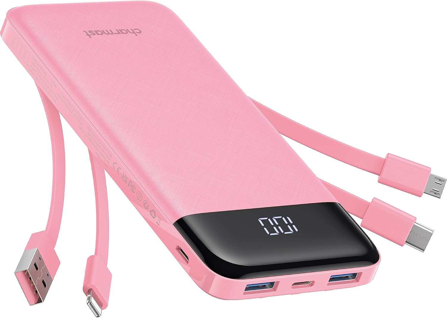 Charmast Power Bank, Special Powerbank with Built in Cables, Innovative 10000mAh...
