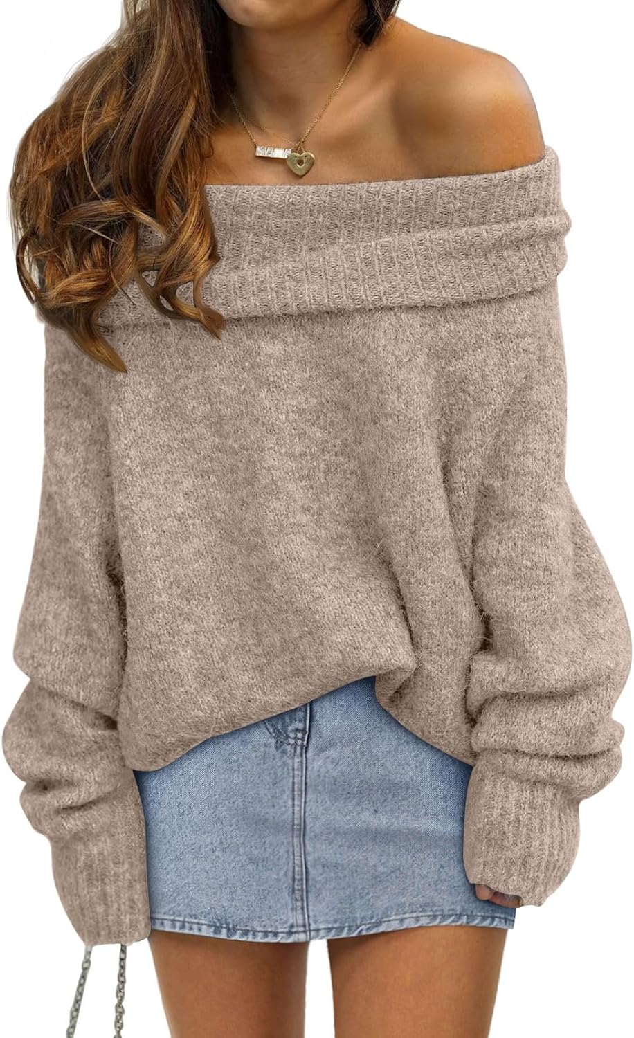 LILLUSORY Womens Off The Shoulder Sweater Oversized Batwing Sleeve Loose Pullove...