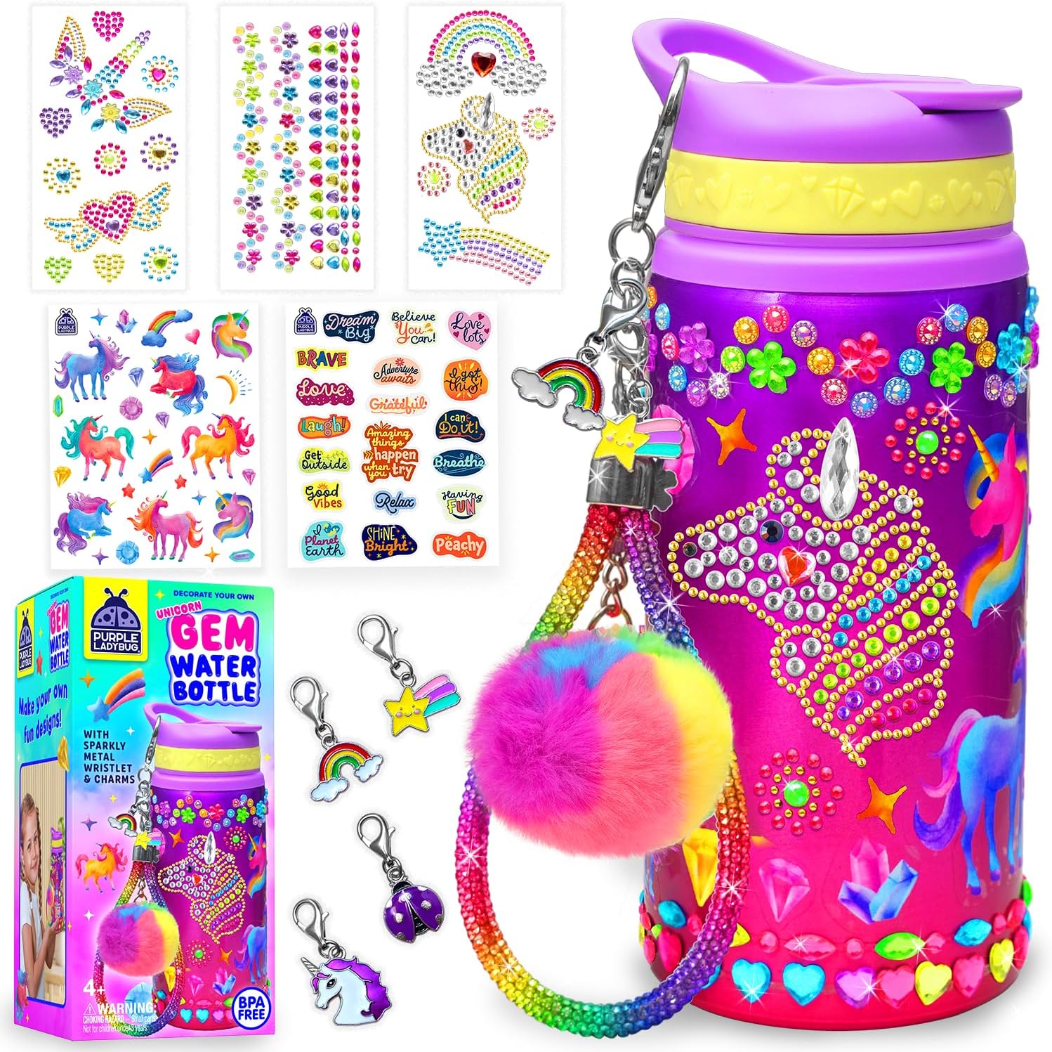 PURPLE LADYBUG Decorate Your Own Water Bottle - Craft Kit for Kids - BPA Free -...