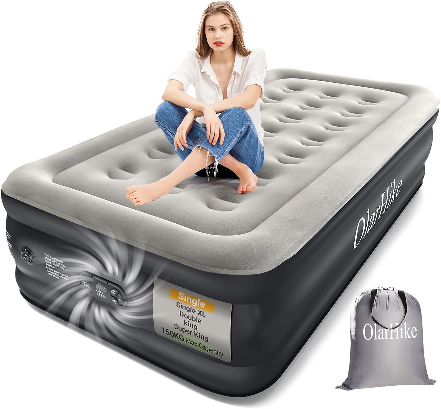 OlarHike Single Airbed, Inflatable Air Mattress with Built-in Pump, Blow Up Bed,...