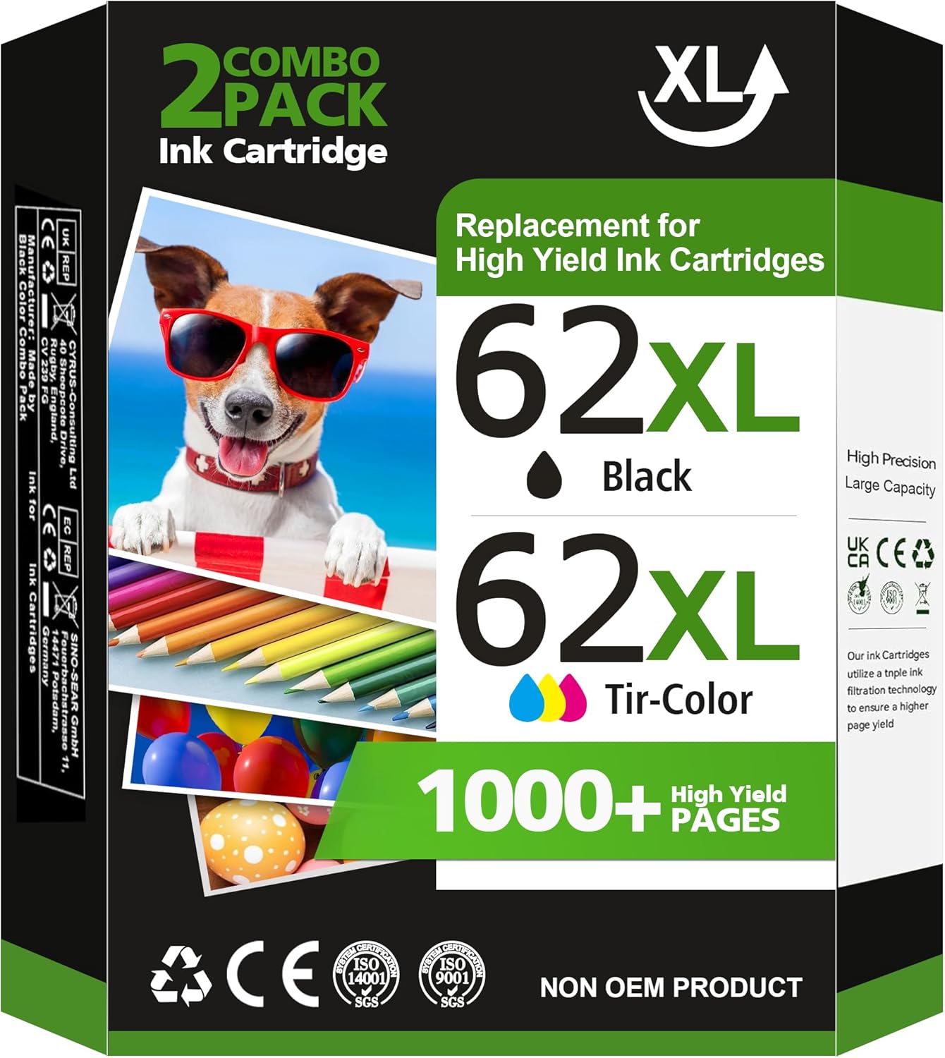 62 XL 62XL Ink Cartridges Black and Colour Multipack Replacement for HP 62 Ink C...