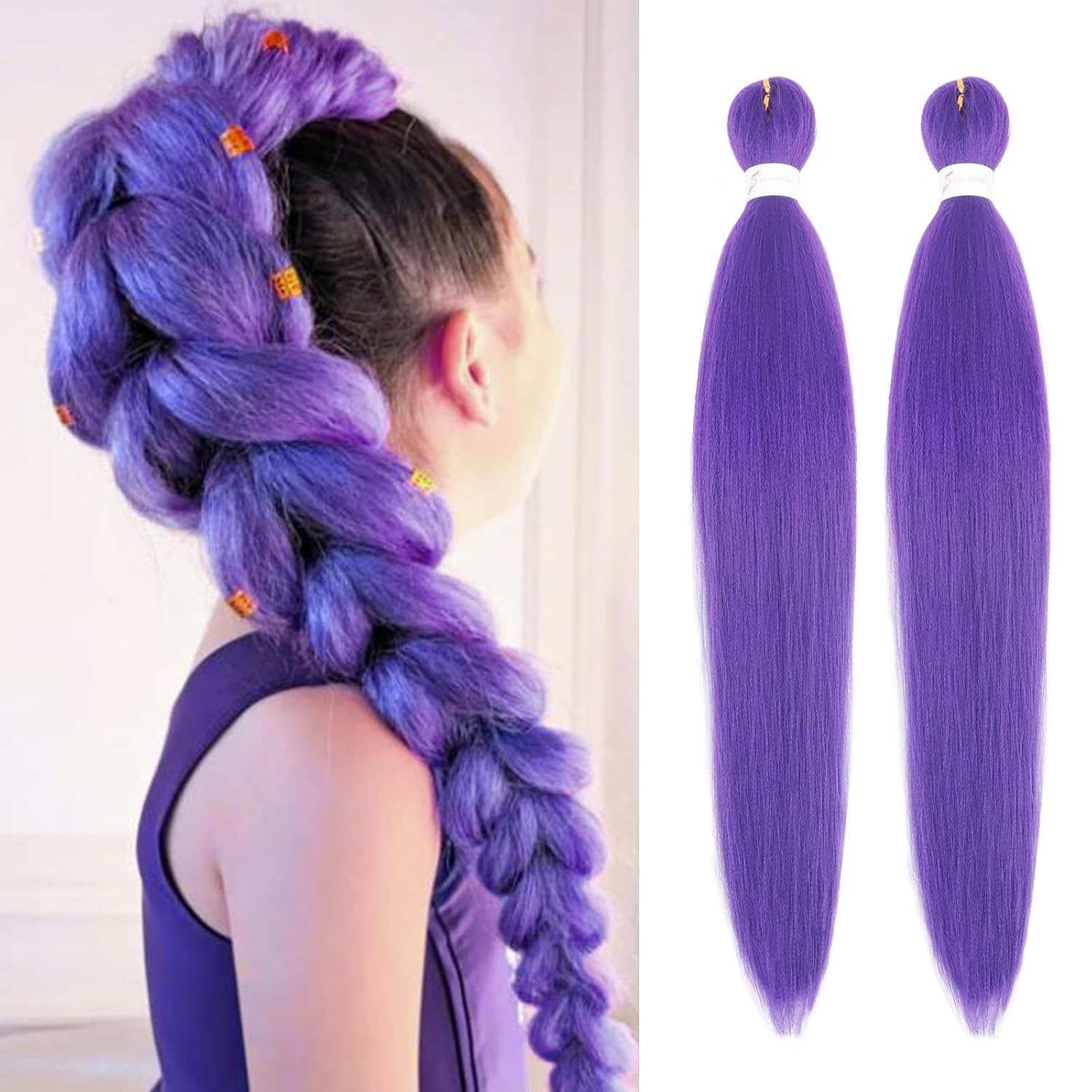 Beyond Beauty Long Purple Braiding Hair 30 Inch, Pre Stretched Synthetic Braidin...