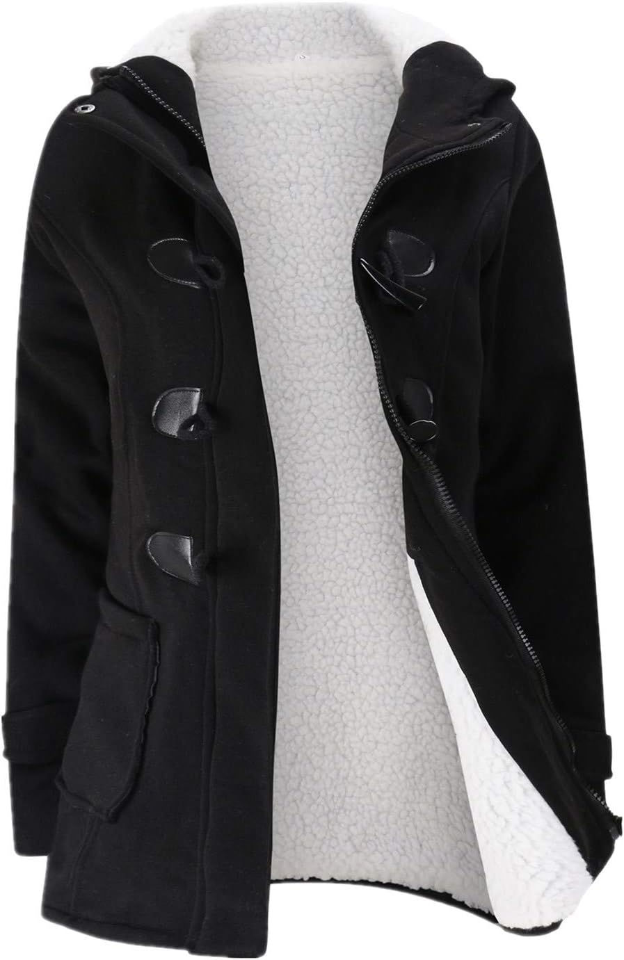 JiangWu Womens Fashion Horn Button Fleece Thicken Coat with Hood Winter Warm Jac...