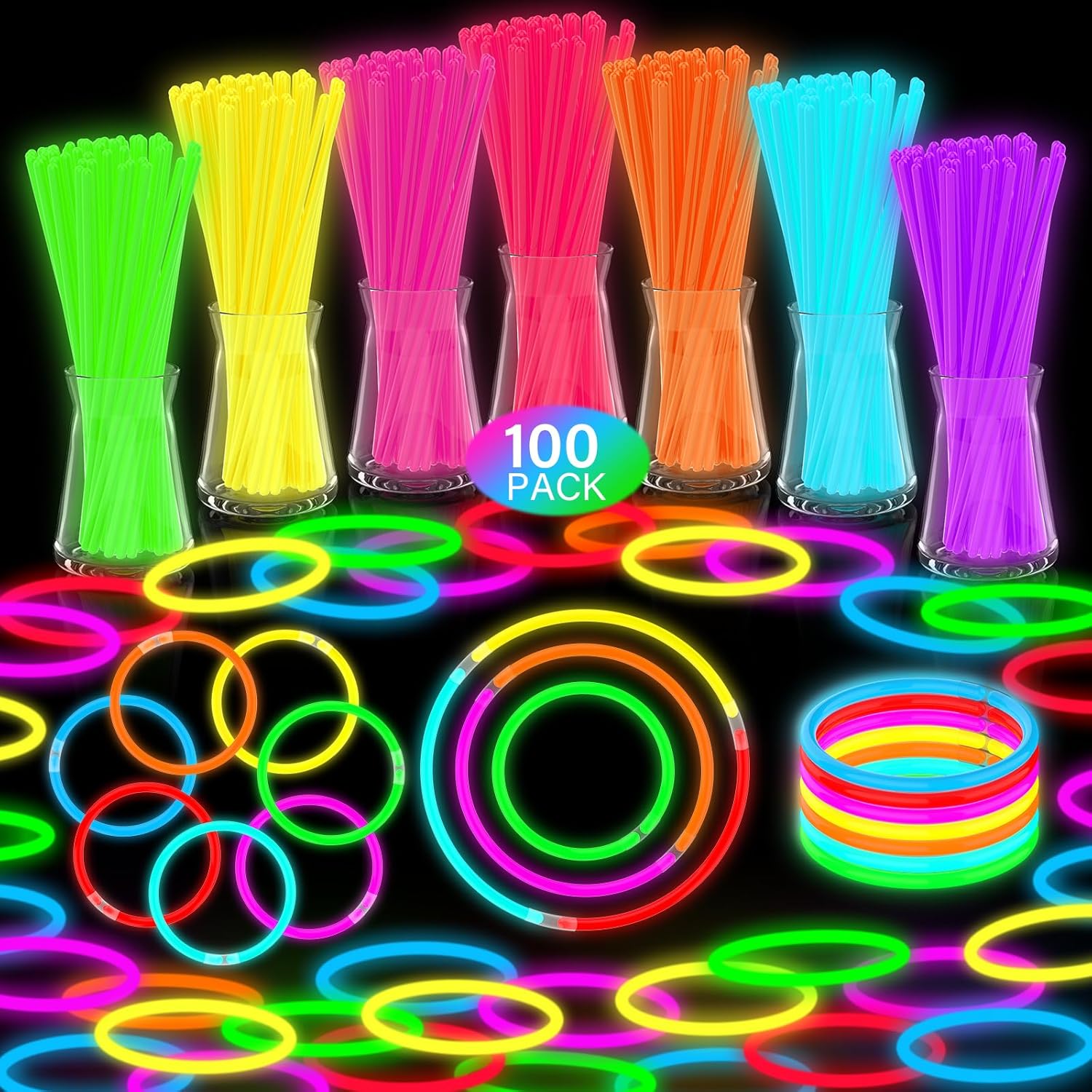 DELEE 100PCS Glow Sticks,Glow Sticks Party Packs Neon Glow Stick Bracelets,Glow...