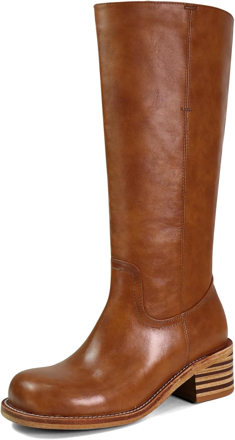 Women's Knee High Boots, Special Square Toe Women's Boots, Innovative Chunky Blo...