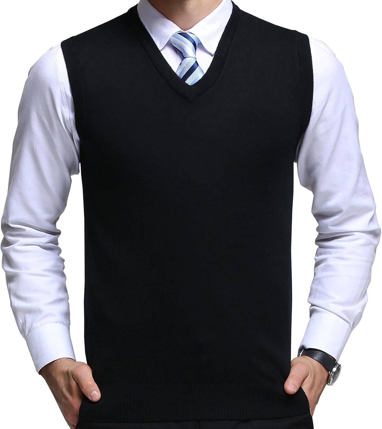 FULIER Mens V-Neck Sleeveless Vest Classic Business Gentleman Knitwear Knitted W...