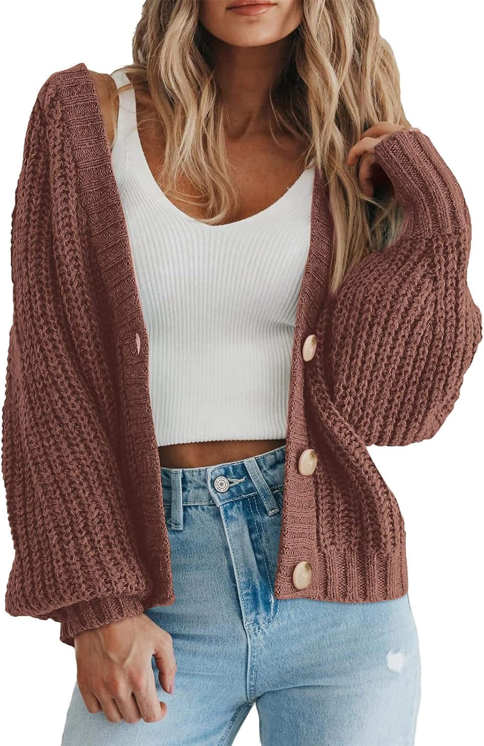PRETTYGARDEN Women's Chunky Knit Open Front Sweater Long Sleeve Button Loose Sho...