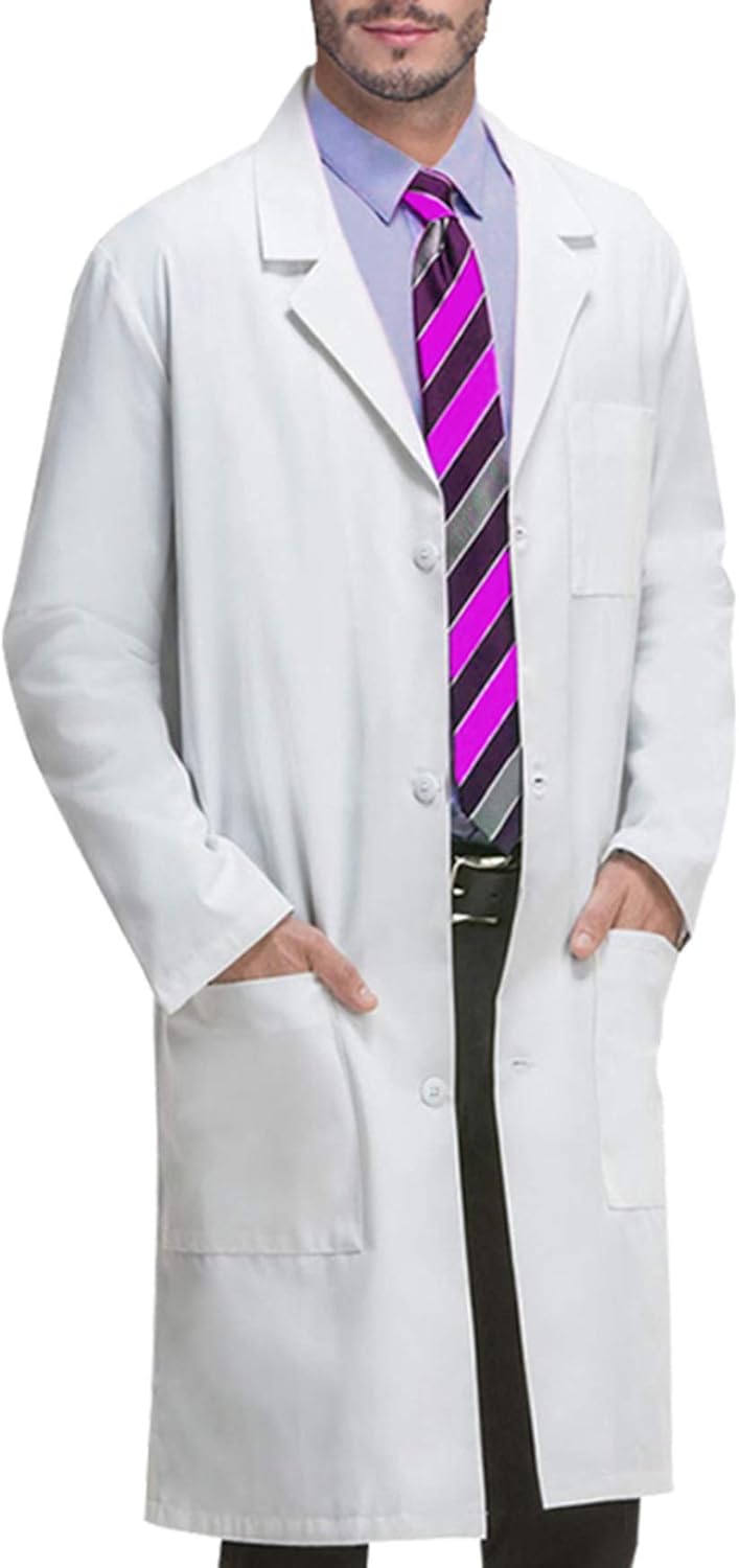 VOGRYE Professional Lab Coat for Men Women Long Sleeve, White, Unisex White Larg...