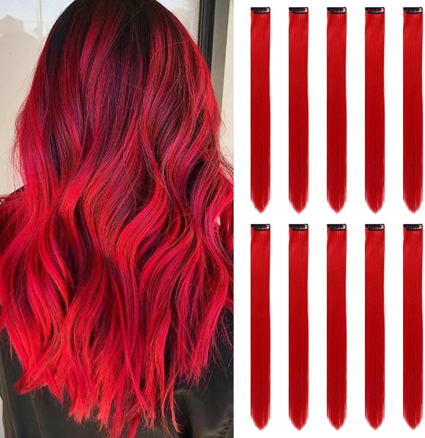 Colored Hair Extensions Clip In for Girls 22 Inch Colorful Straight Hair Extensi...
