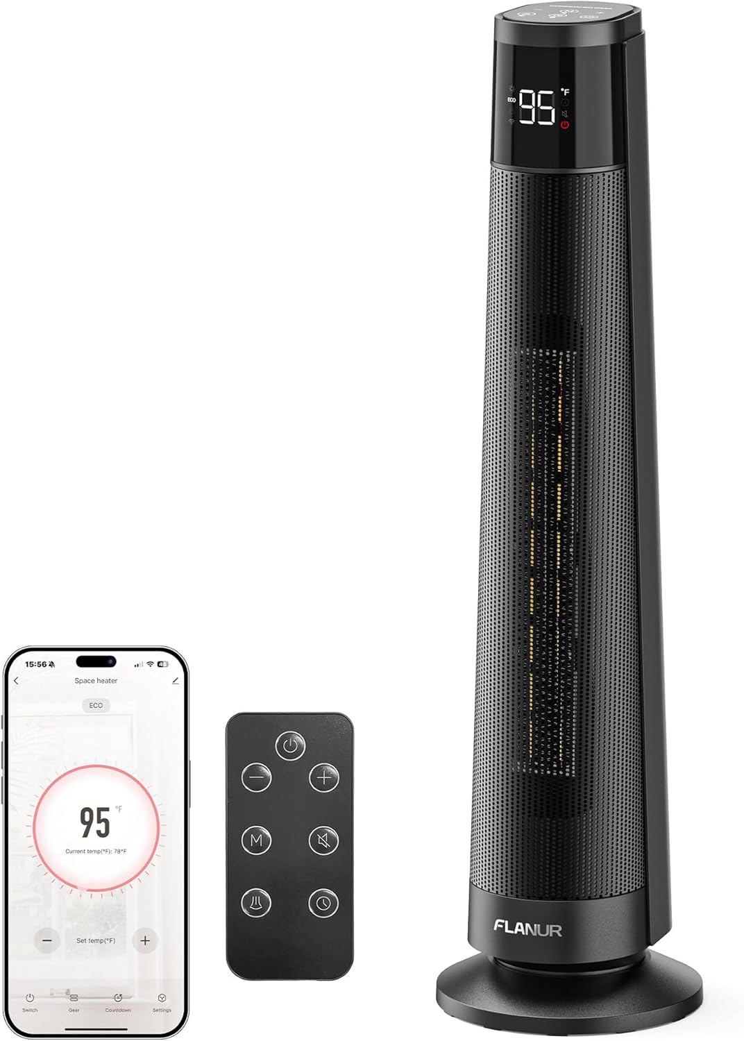 1500W PTC Ceramic Smart Space Heaters for Indoor Use, Portable Heater with Remot...