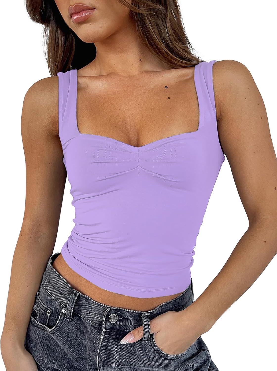 ForeFair Women Sleeveless Sexy Backless Going Out Crop Top Y2K Strappy Ruched Ta...