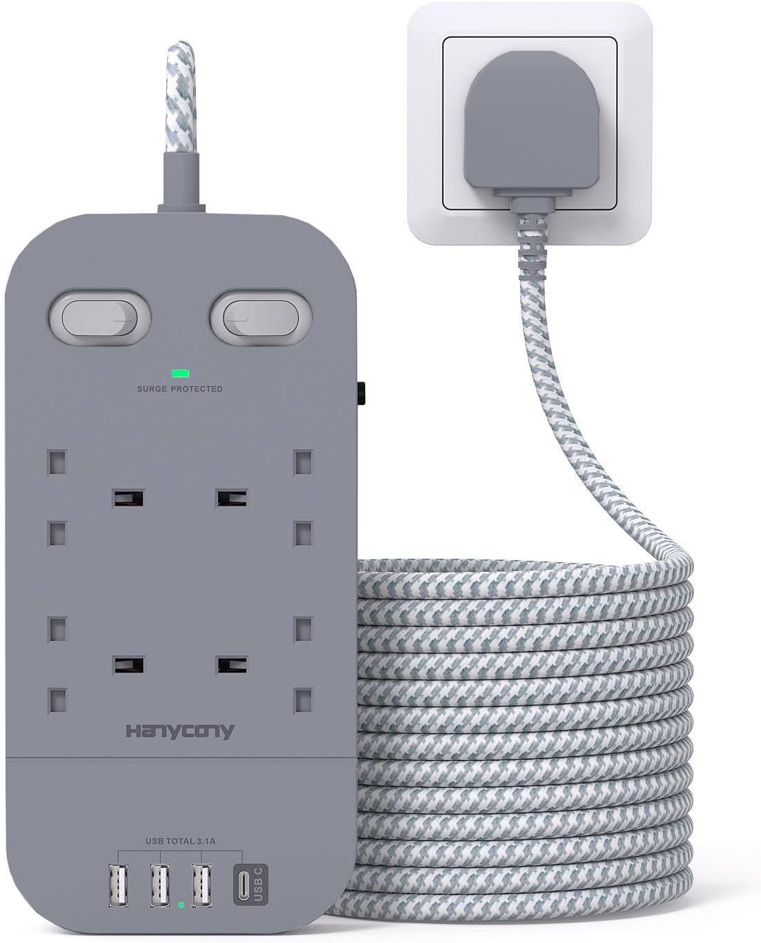 High-Quality Gray Extension Lead, Reliable HANYCONY Extension Cable, Efficient P...