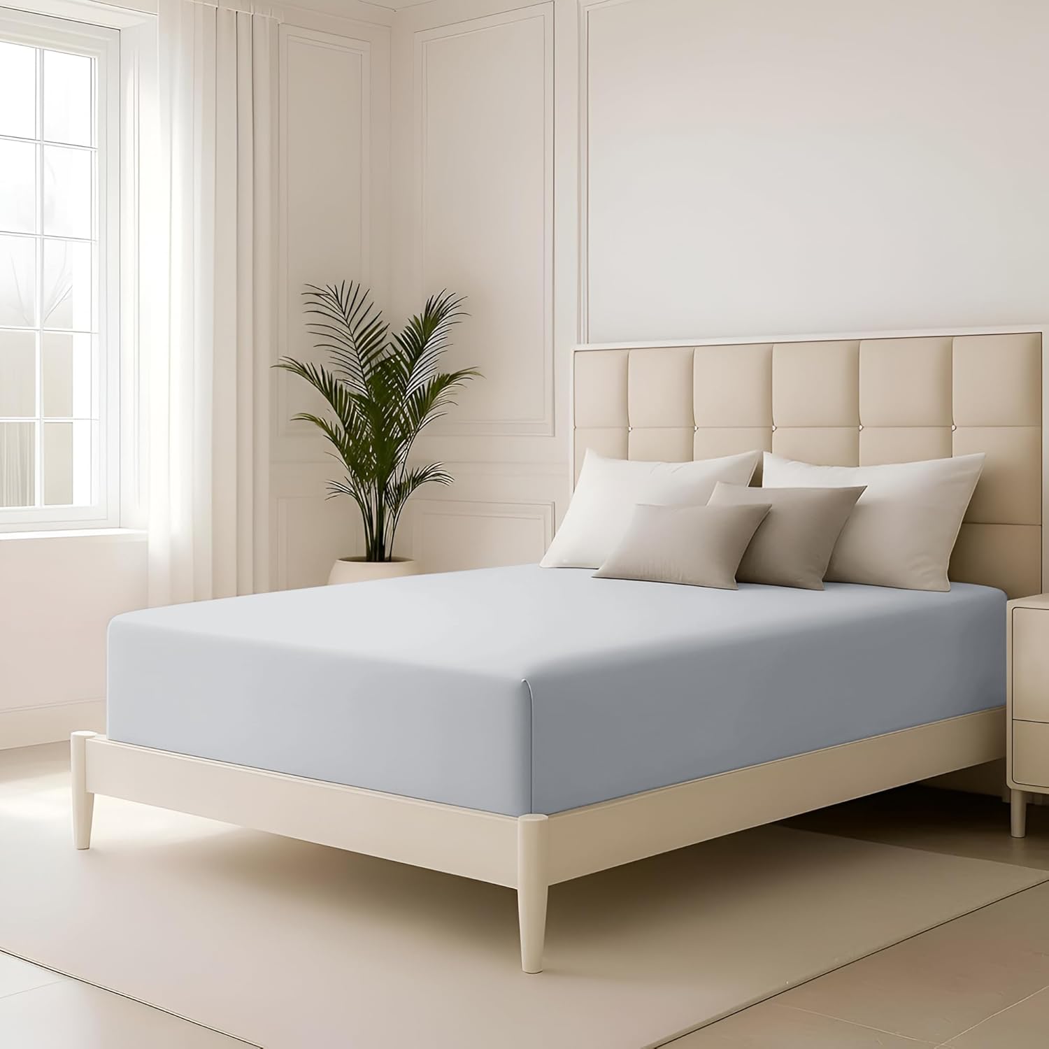 Hafaa Super King Fitted Sheet 40 Cm Extra Deep Pocket Silver Bed Sheets Soft Bru...