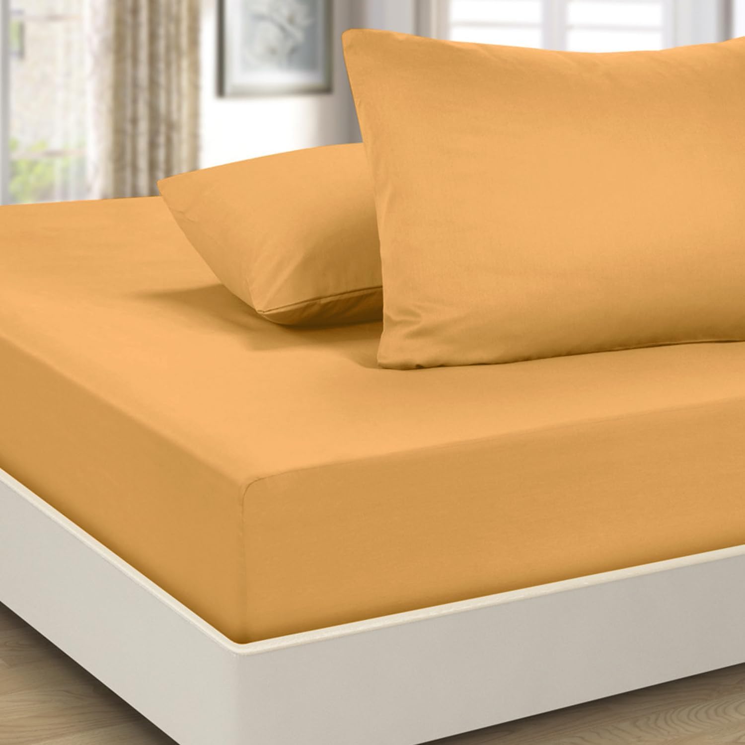 Imperial Rooms Fitted Sheet 40 Cm - Extra Deep Ochre Fitted Bed Sheets Double Br...