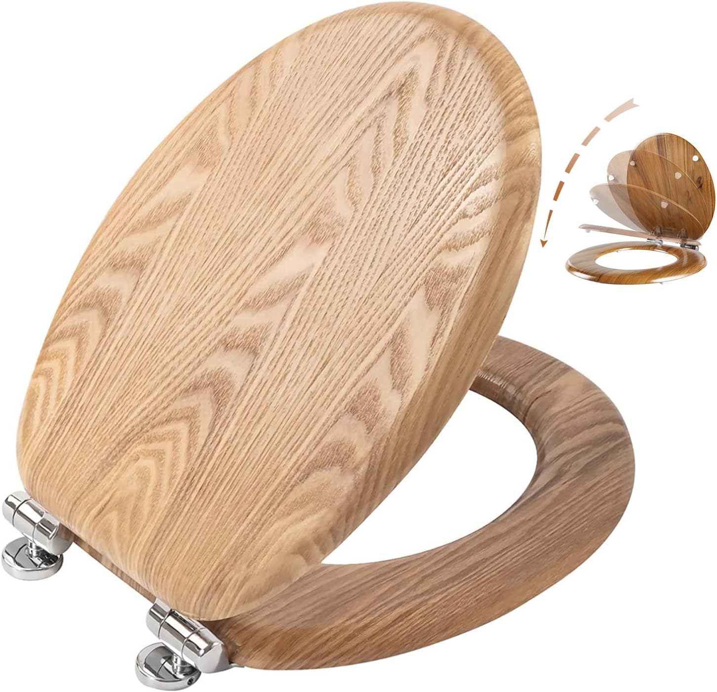 Angel Shield Antibacterial Wooden Soft Close Toilet Seat with Quick Release Adju...
