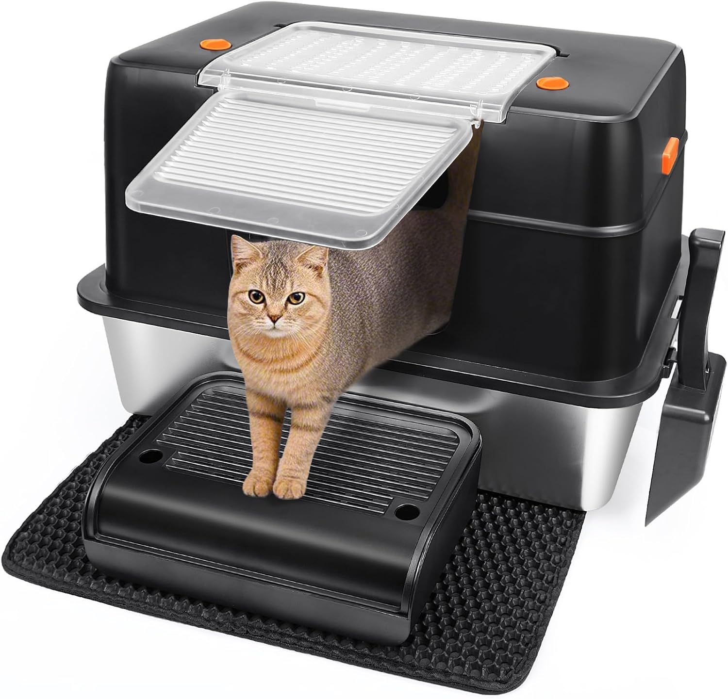 Vivifying Stainless Steel Cat Litter Tray, Special High-Sided Design, Innovative...