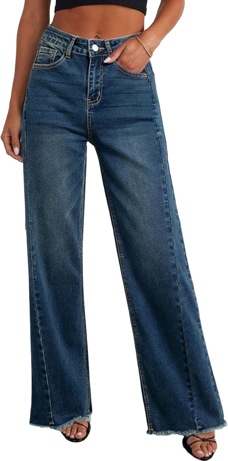 Trendy PRETTYGARDEN Wide Leg Jeans, Special High Waisted Denim Palazzo Pants, St...