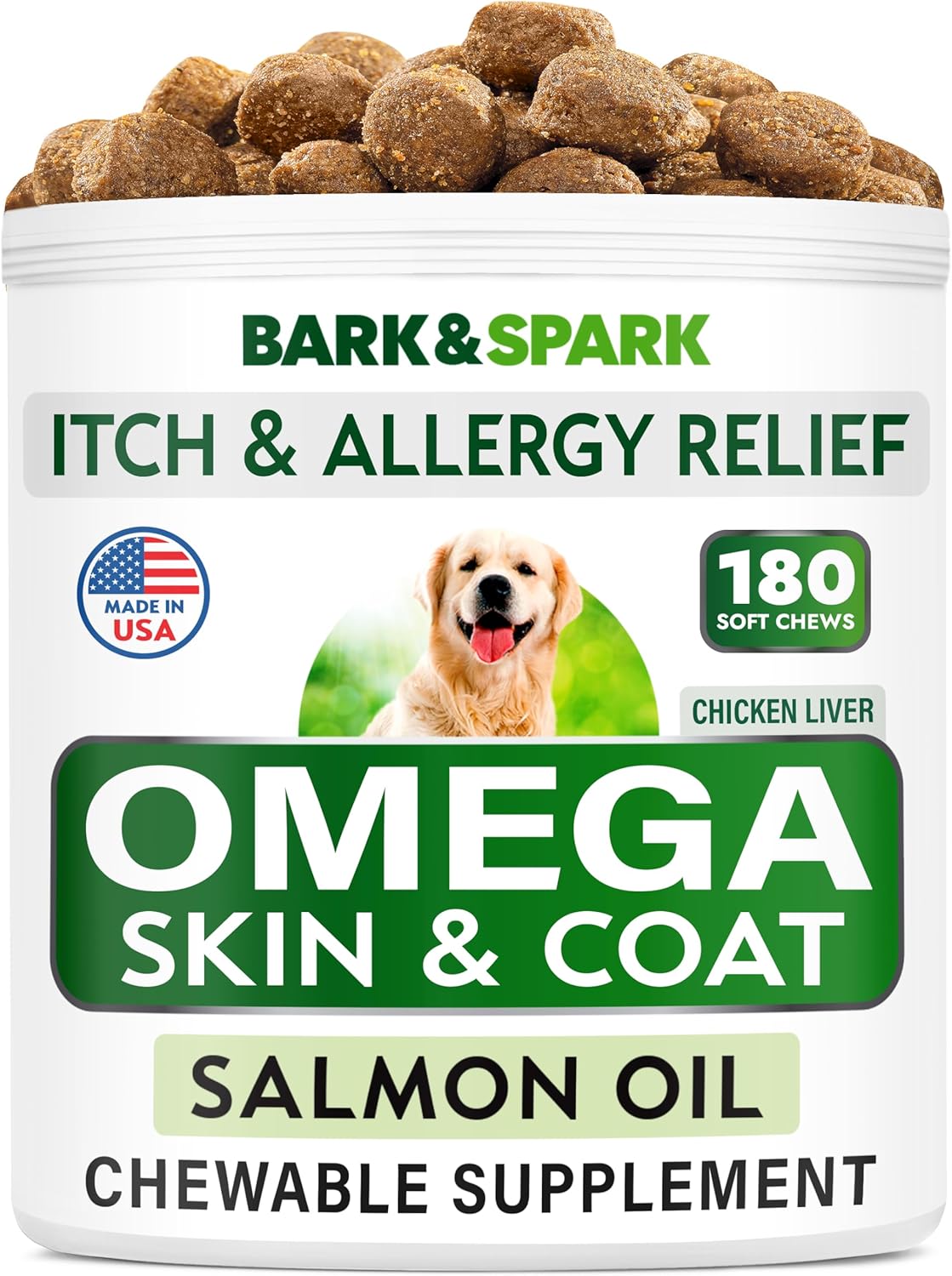 BARK&SPARK Omega 3 for Dogs - 180 Fish Oil Treats for Dog Shedding, Skin Allergy...