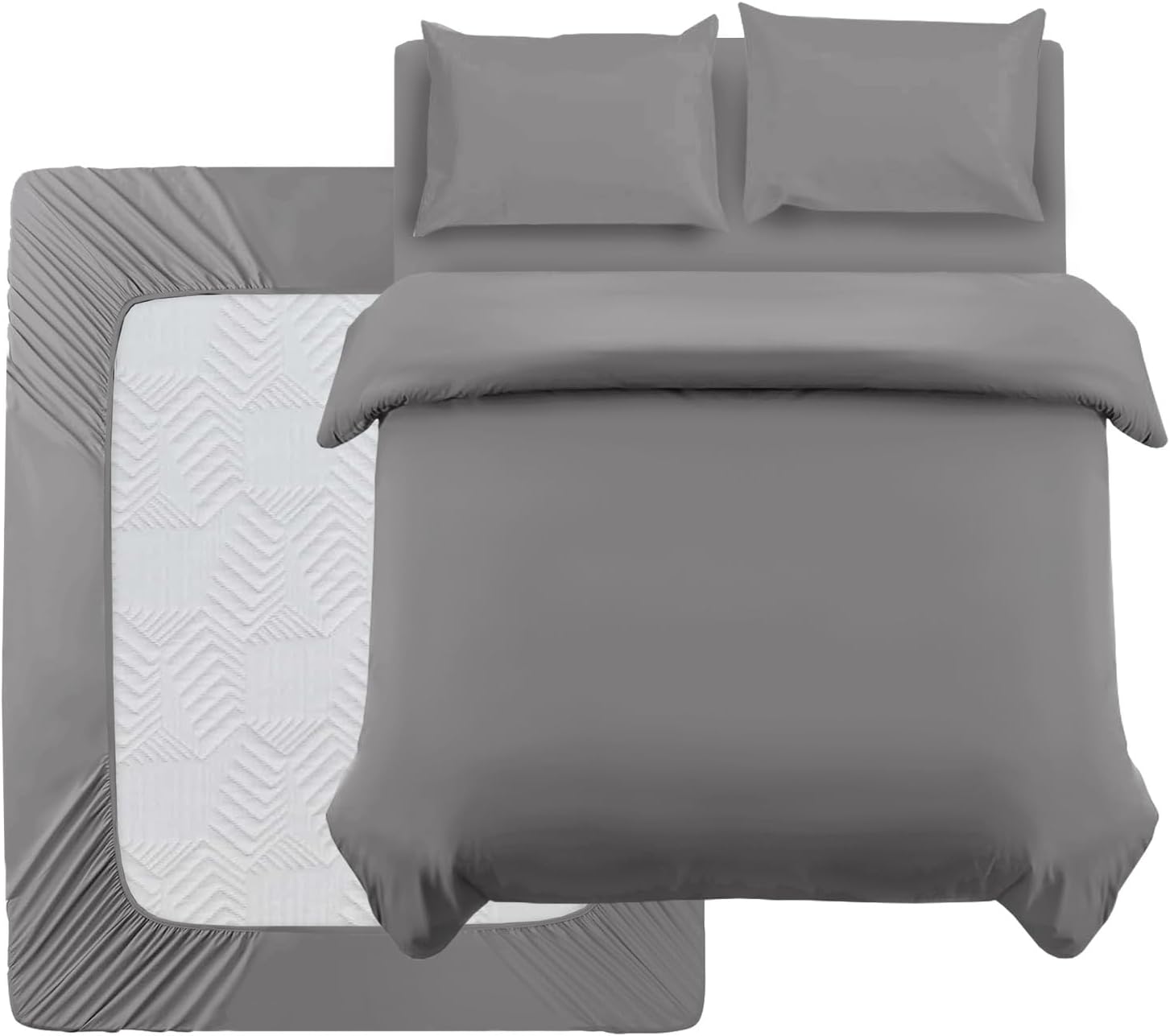 Oxford Homeware King Size Duvet Cover Sets Grey Brushed Microfiber 4 Piece king...