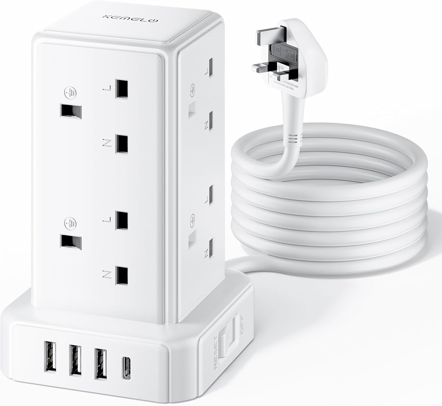High-Quality Tower Extension Lead, Unique 8 Way Multi Plug Extension Tower, Effi...