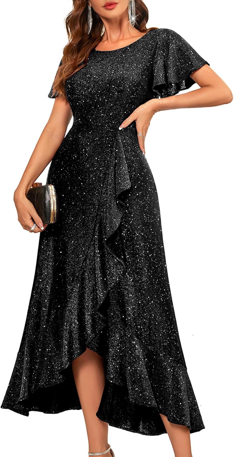 BeryLove Formal Party Dress, Special Women Sequin Dress with Flutter Short Sleev...