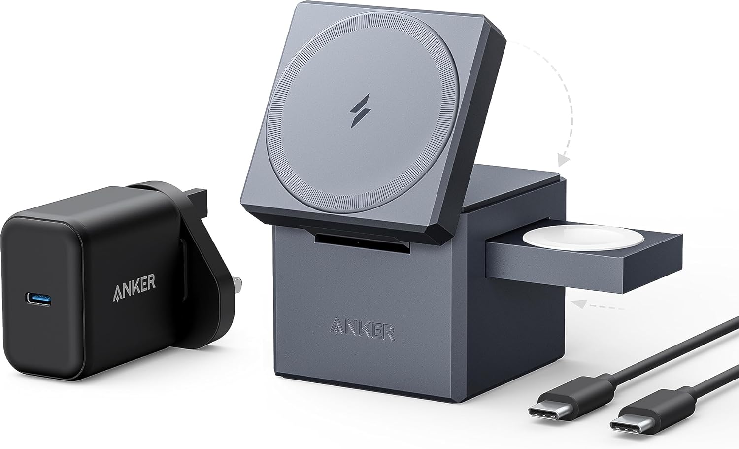 Anker 3-in-1 Cube Compatible with MagSafe - 15W Fast Charging, Foldable Wireless...
