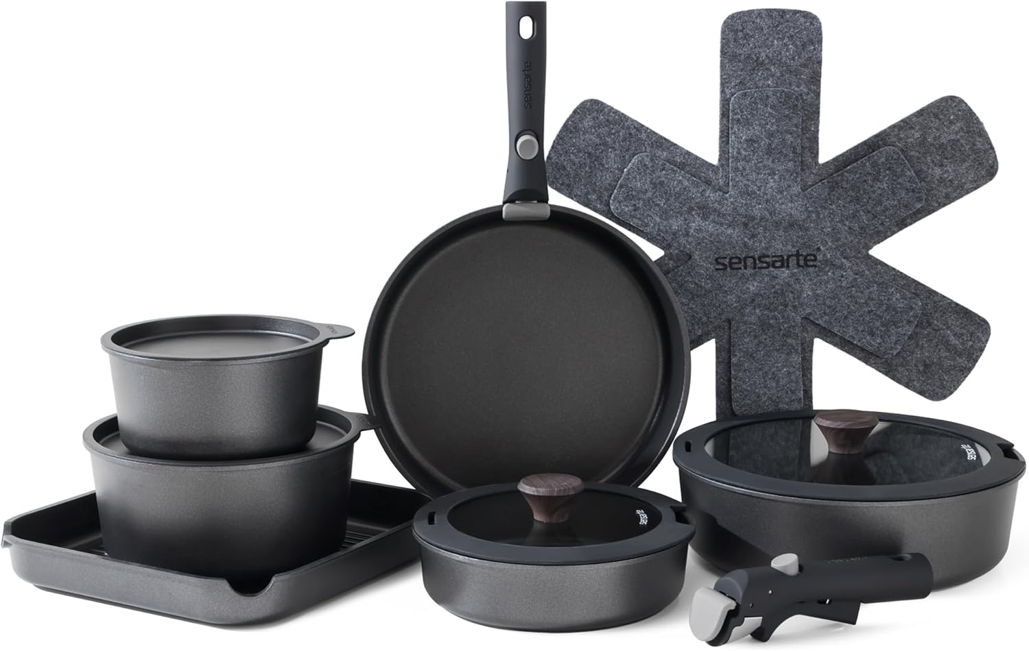 SENSARTE 17 Piece Pots and Pans Set, Nonstick Detachable Handle Cookware, Induct...